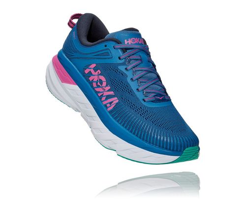 Hoka One One Dame Bondi 7 Road Løpesko Vallarta Blå/Phlox Rosa Norge-13OWK